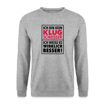 Klugscheißer Besserwisser Schlaumeier Genie genial - Unisex Pullover - Weißgrau meliert - Vorne - Alina (178cm) & Michal (187cm)