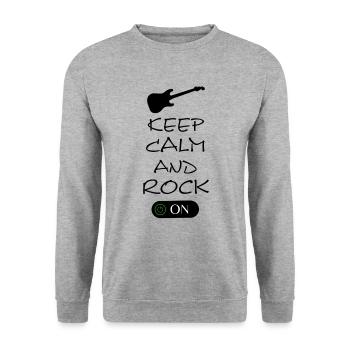 Keep Calm and Rock On mit Gitarre - Unisex Pullover - Weißgrau meliert - Vorne - Alina (178cm) & Michal (187cm)