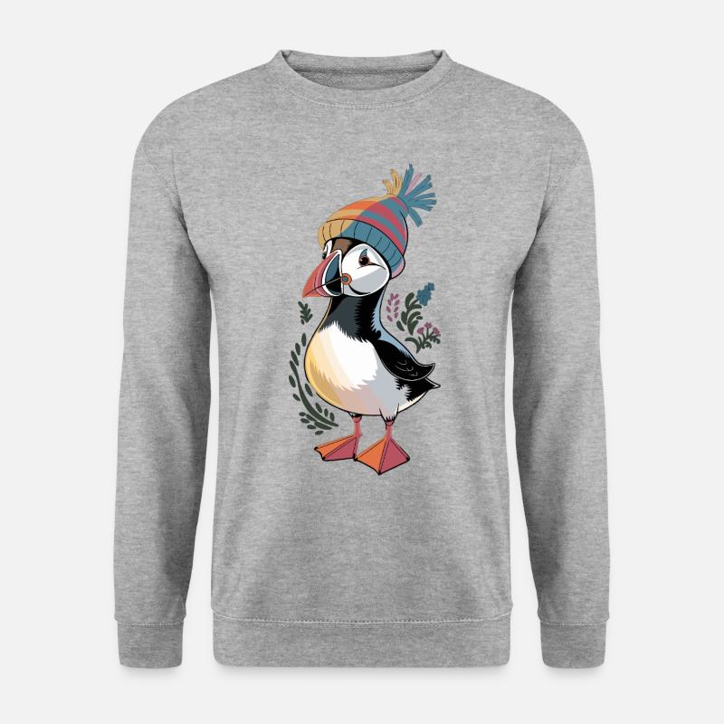 Puffin with cap: Winter charm - Unisex Sweatshirt - salt & pepper