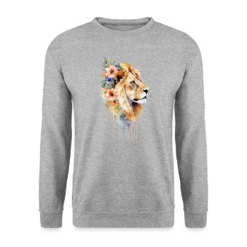 Floral Lion Portrait - A Regal Tapestry - Unisex Sweatshirt - salt & pepper - Front - Alina (178cm) & Michal (187cm)