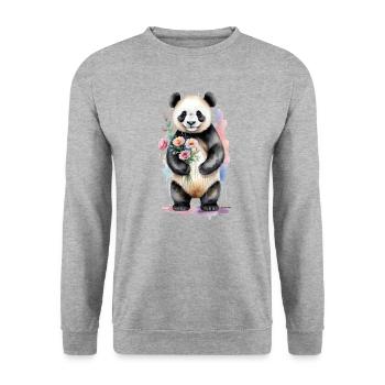 Panda with Flowers - Watercolor - Unisex Sweatshirt - salt & pepper - Front - Alina (178cm) & Michal (187cm)