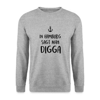 in Hamburg sagt man Digga - Unisex Pullover - Weißgrau meliert - Vorne - Alina (178cm) & Michal (187cm)
