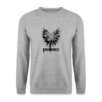 Phoenix aus der Asche Zeichnung Geschenkidee - Unisex Pullover - Weißgrau meliert - Vorne - Alina (178cm) & Michal (187cm)