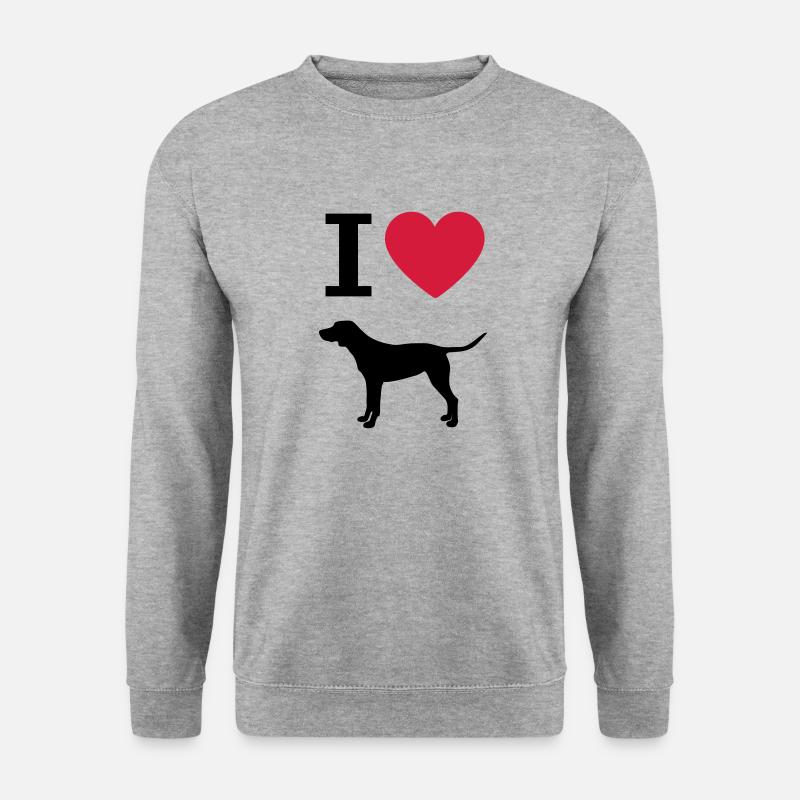 Ich liebe Hunde, Deutsch Kurzhaar Herz Silhouette - Unisex Pullover - Weißgrau meliert