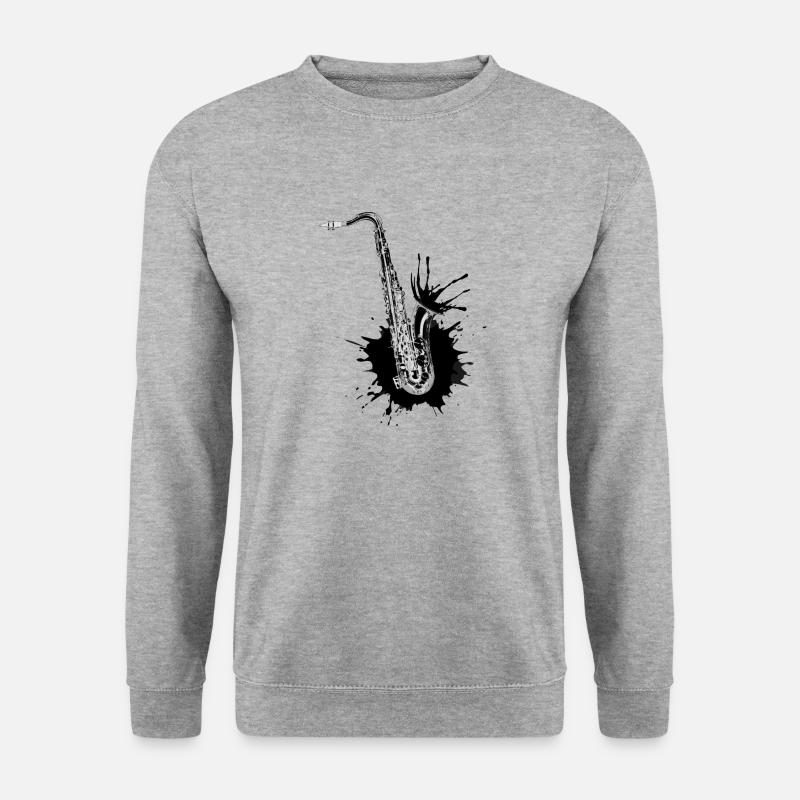 Schwarz Saxophon - Unisex Pullover - Weißgrau meliert