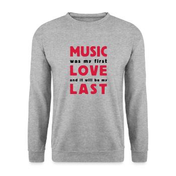 music was my first love 2 colors - Sweat-shirt Unisexe - gris chiné - Devant - Alina (178cm) & Michal (187cm)