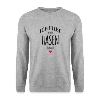 Ich liebe Hasen Häschen Geschenke - Unisex Pullover - Weißgrau meliert - Vorne - Alina (178cm) & Michal (187cm)