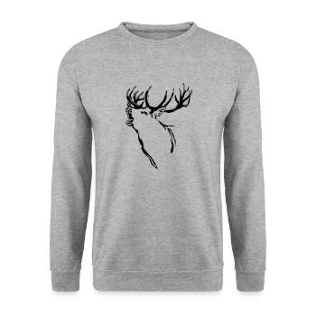Hirsch - Deer - Unisex Pullover - Weißgrau meliert - Vorne - Alina (178cm) & Michal (187cm)