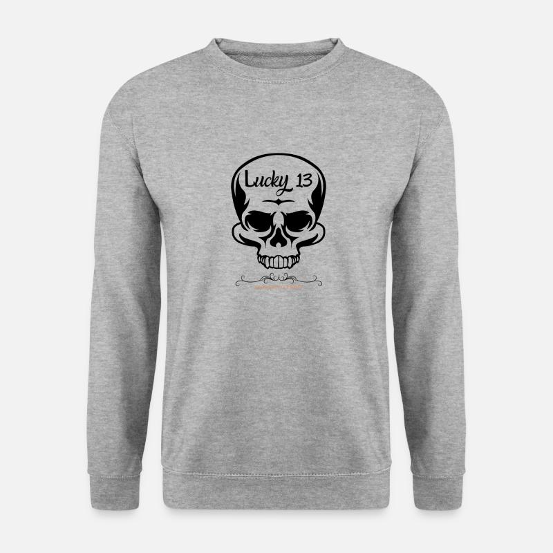 lucky 13, Skull Totenkopf Biker Motorrad Bobber 13 - Unisex Pullover - Weißgrau meliert