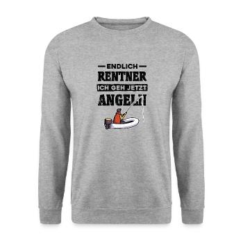 Endlich Rentner Angeln Papa Geschenk Rente Opa - Unisex Pullover - Weißgrau meliert - Vorne - Alina (178cm) & Michal (187cm)
