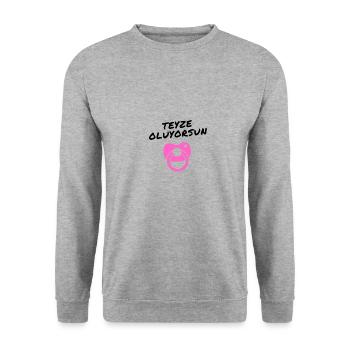 Teyze oluyorsun pink türkisch Du wirst Tante - Unisex Pullover - Weißgrau meliert - Vorne - Alina (178cm) & Michal (187cm)