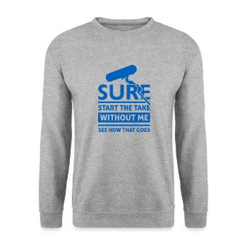 Lustiger Tontechniker Spruch - Unisex Pullover - Weißgrau meliert - Vorne - Alina (178cm) & Michal (187cm)
