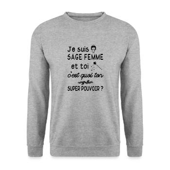 je suis sage femme / humour sage-femme - Sweat-shirt Unisexe - gris chiné - Devant - Alina (178cm) & Michal (187cm)