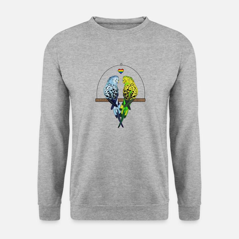 Pride Month | Wellensittich Paar auf Schaukel - Unisex Pullover - Weißgrau meliert