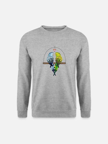 Pride Month | Wellensittich Paar auf Schaukel - Unisex Pullover - Weißgrau meliert