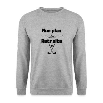 Mon plan retraite golf, cadeau homme retraite - Sweat-shirt Unisexe - gris chiné - Devant - Alina (178cm) & Michal (187cm)