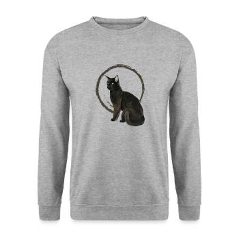 Schwarze Katze Nelson 2 - Unisex Pullover - Weißgrau meliert - Vorne - Alina (178cm) & Michal (187cm)