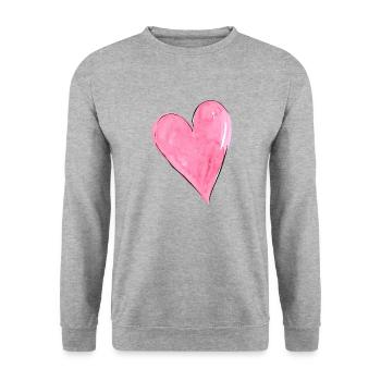 Herz Rosa - Unisex Pullover - Weißgrau meliert - Vorne - Alina (178cm) & Michal (187cm)