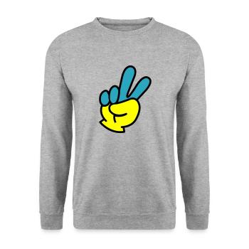 Peace Hand Ukraine - Unisex Pullover - Weißgrau meliert - Vorne - Alina (178cm) & Michal (187cm)