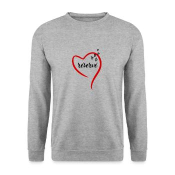 réservé, Sprüche für Männer und Frauen, Geschenk - Unisex Pullover - Weißgrau meliert - Vorne - Alina (178cm) & Michal (187cm)