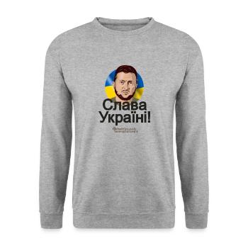 Selenskyj Slava Ukraini - Unisex Pullover - Weißgrau meliert - Vorne - Alina (178cm) & Michal (187cm)