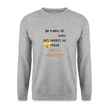 Un fondu de raclette avec des pommes de terre - Sweat-shirt Unisexe - gris chiné - Devant - Alina (178cm) & Michal (187cm)