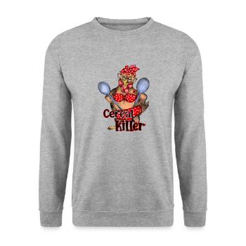 Cereal killer - crazy chicken mom design - Unisex Pullover - Weißgrau meliert - Vorne - Alina (178cm) & Michal (187cm)