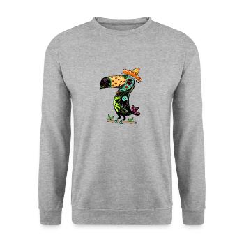 Toucan Sugar Skull Fun Illustration, Amoureux des animaux - Sweat-shirt Unisexe - gris chiné - Devant - Alina (178cm) & Michal (187cm)