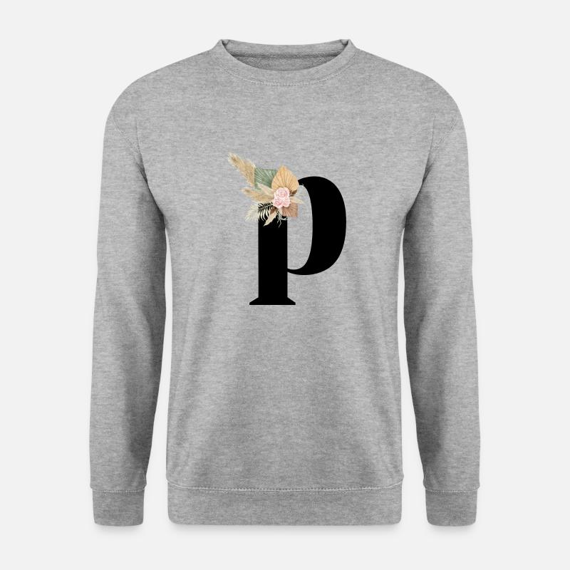 Buchstabe P blumig - Unisex Pullover - Weißgrau meliert