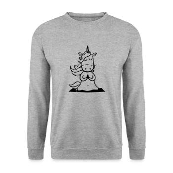 Einhorn Yoga Lustig Yogalehrerin Geschenkidee - Unisex Pullover - Weißgrau meliert - Vorne - Alina (178cm) & Michal (187cm)