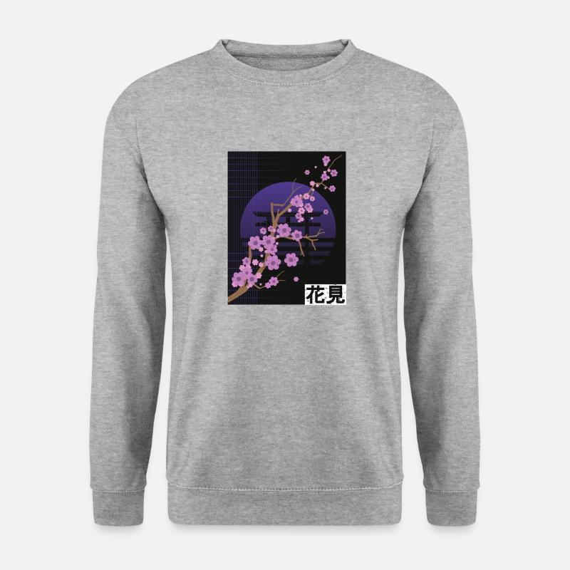 Japan Vaporwave Kirschblüte Hanami 80s 90s - Unisex Pullover - Weißgrau meliert