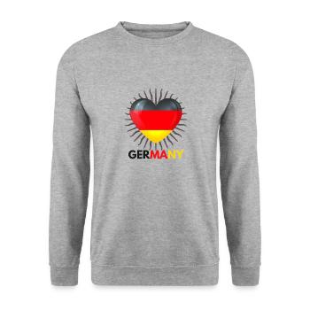WM in Katar i Love Germany Fanartikel - Unisex Pullover - Weißgrau meliert - Vorne - Alina (178cm) & Michal (187cm)