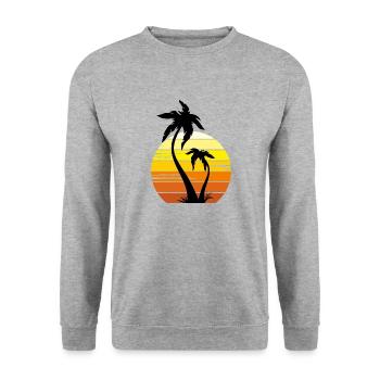 Palmen bei Sonnenuntergang - Unisex Pullover - Weißgrau meliert - Vorne - Alina (178cm) & Michal (187cm)
