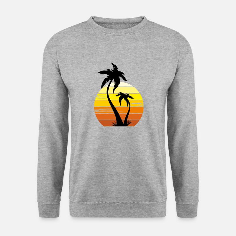 Palmen bei Sonnenuntergang - Unisex Pullover - Weißgrau meliert