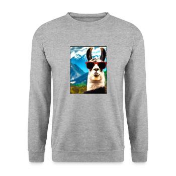 Lama Portrait Mountain Gift - Unisex Sweatshirt - salt & pepper - Front - Alina (178cm) & Michal (187cm)