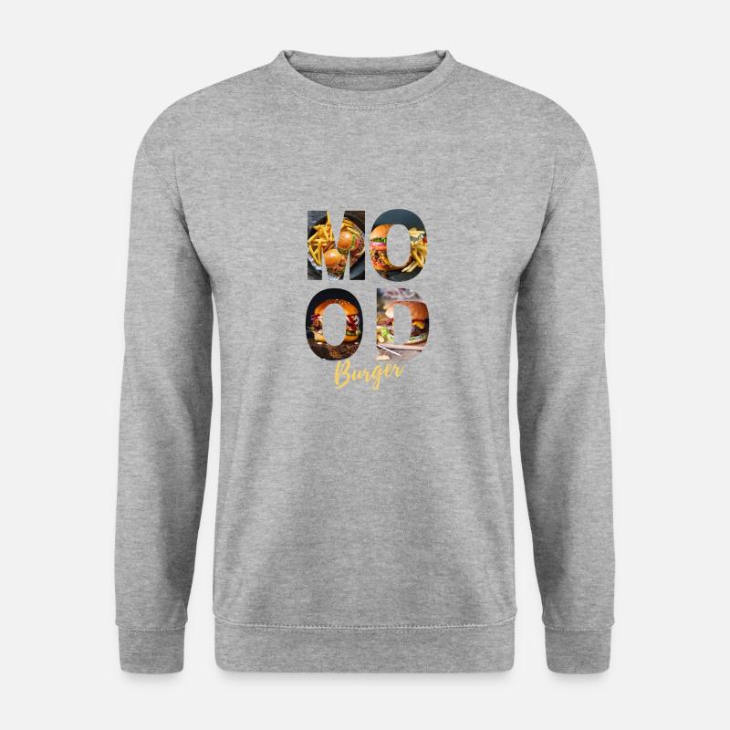 Mood Burger Print- Gold - Unisex Pullover - Weißgrau meliert