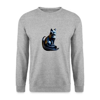 Chat noir profil origami, futuriste - Sweat-shirt Unisexe - gris chiné - Devant - Alina (178cm) & Michal (187cm)