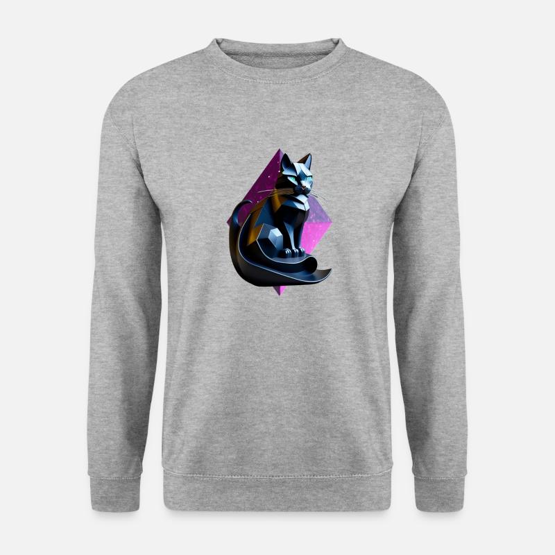 Schwarzes Katzen-Origami-Profil - Unisex Pullover - Weißgrau meliert