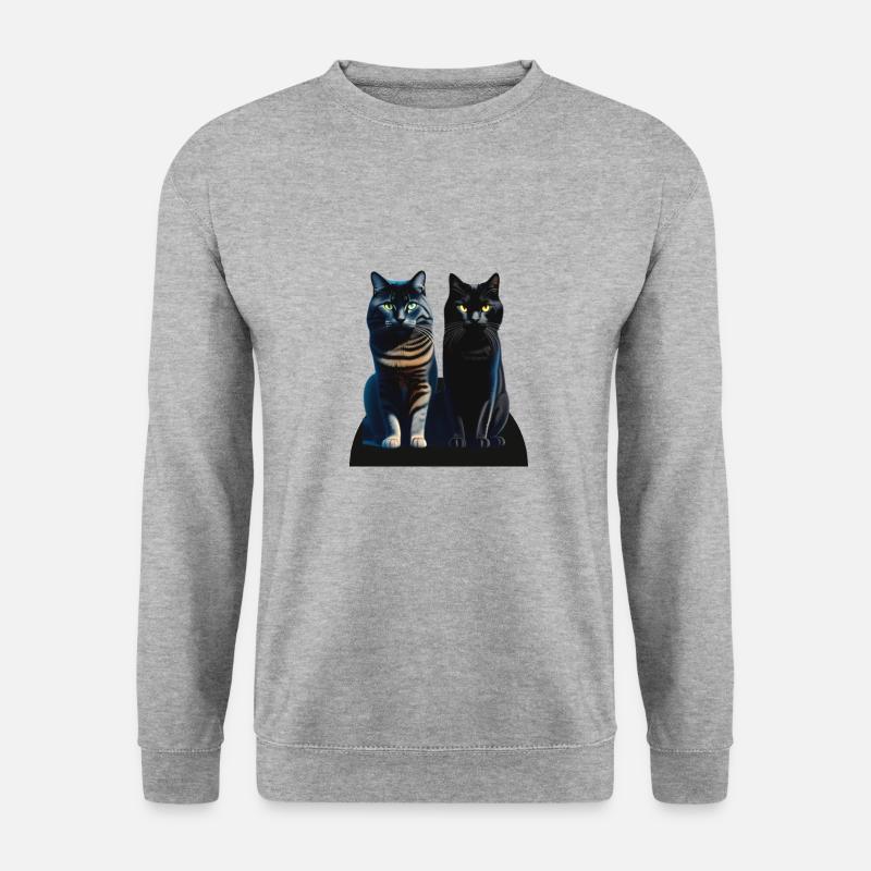 2 graue und schwarze Katzen - Unisex Pullover - Weißgrau meliert