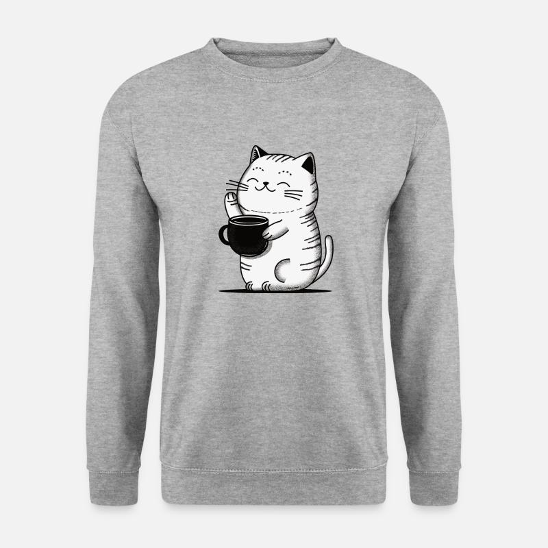 Coffee cat - Unisex Pullover - Weißgrau meliert
