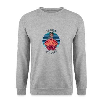 Geisha with Roses - Unisex Pullover - Weißgrau meliert - Vorne - Alina (178cm) & Michal (187cm)