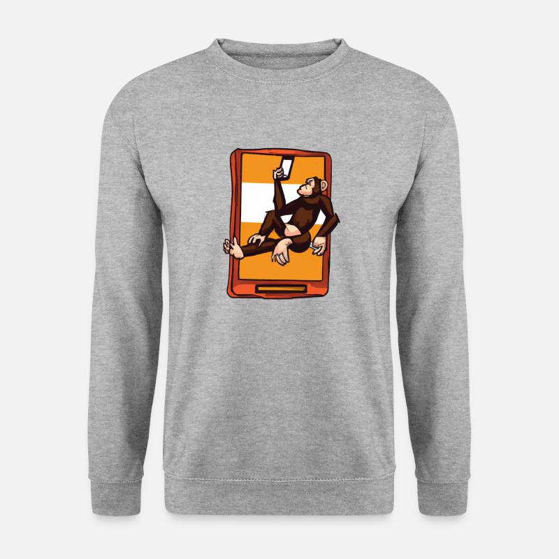 Affe benutzt ein Smartphone - Unisex Pullover - Weißgrau meliert
