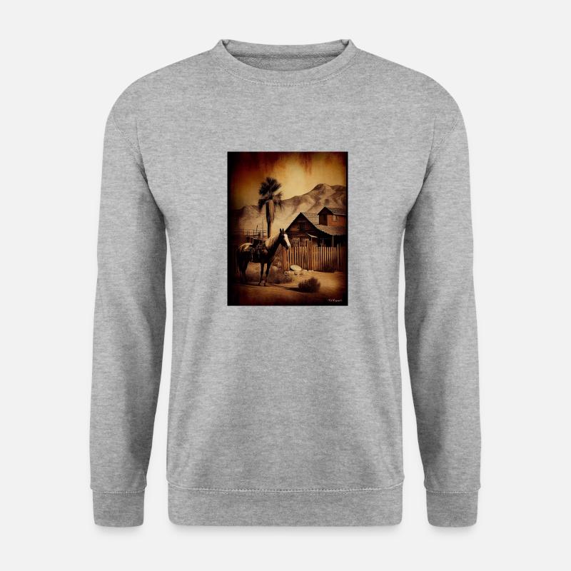 jugapilo Retro-Cowboy-Dorf - Unisex Pullover - Weißgrau meliert