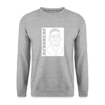 Geometrisches Afrobeat-Mann-Porträt - Unisex Pullover - Weißgrau meliert - Vorne - Alina (178cm) & Michal (187cm)