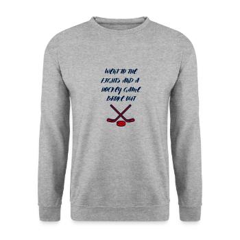 Ging zu den Kämpfen und ein Eishockeyspiel brach aus - Unisex Pullover - Weißgrau meliert - Vorne - Alina (178cm) & Michal (187cm)