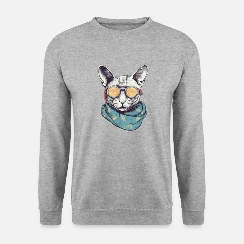 Katzengelbe Brille - Unisex Pullover - Weißgrau meliert