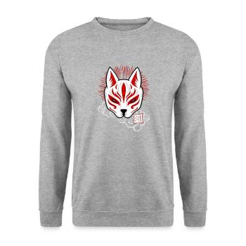 Kitsune Spirit-Japanese Fox Mask Design - Unisex Sweatshirt - salt & pepper - Front - Alina (178cm) & Michal (187cm)