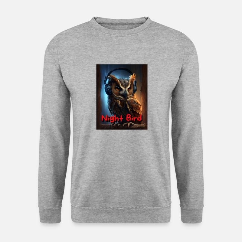 Nachteule mit Kopfhörer - Unisex Pullover - Weißgrau meliert