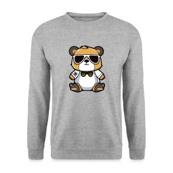 Eric der Bär - Unisex Pullover - Weißgrau meliert - Vorne - Alina (178cm) & Michal (187cm)