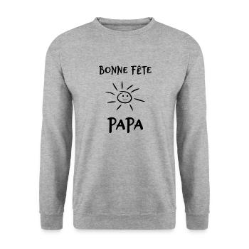 FÊTE DES PÈRES. BONNE FÊTE PAPA. PAPA. BONNE FÊTE - Sweat-shirt Unisexe - gris chiné - Devant - Alina (178cm) & Michal (187cm)